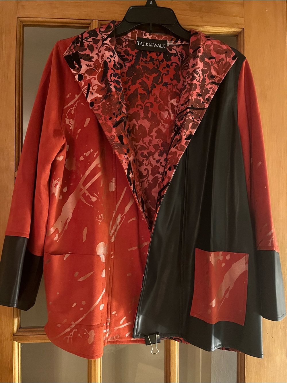 Talk of the Walk Red and Black Colorblock Hooded Trench